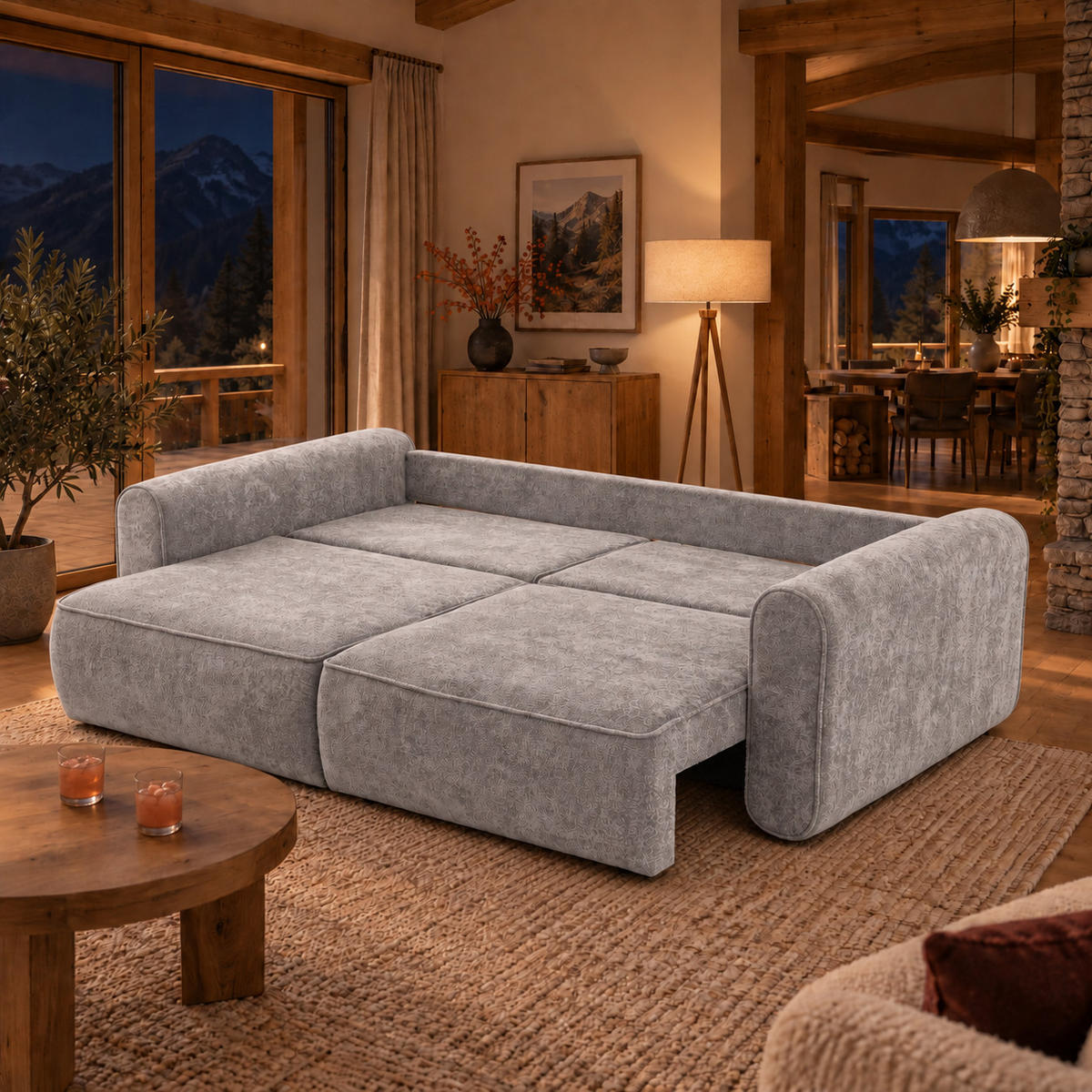 ECKSOFA MOTION mit Schlaffunktion 130x200 Webstoff Hellgrau - Hellgrau/Schwarz, Holz/Textil (250/166cm) - Muffo