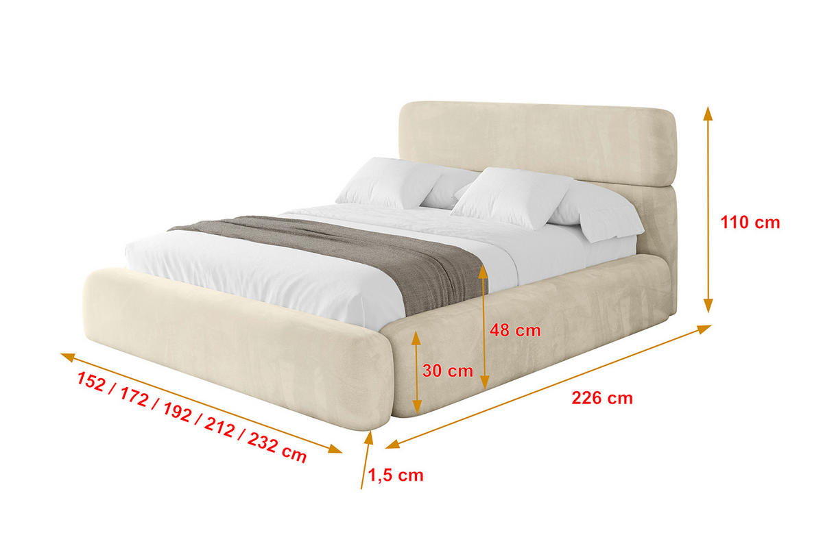 POLSTERBETT mit Bettkasten und Lattenrost, Boxbett ohne Matratze - ENORA 140x200 Beige - Ecru, Holzwerkstoff/Textil (140/200cm) - ALTDECOR