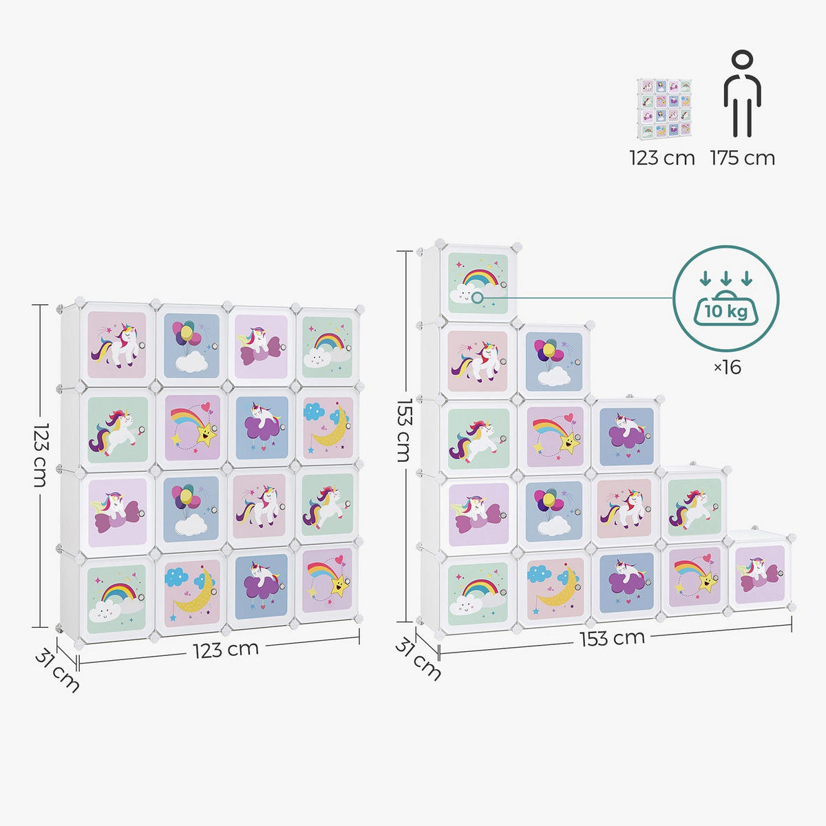 STECKREGAL REGALSYSTEM FÜR KINDER - Weiß, Kunststoff (31/153/153cm) - Hansiro
