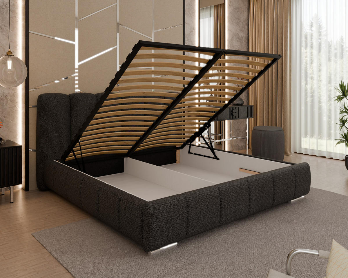 POLSTERBETT Zaira 180x200cm – Elegantes Polsterbett für modernen Wohnstil , ohne matratze, schwarz - Schwarz, Holz (160/200cm) - Homesy