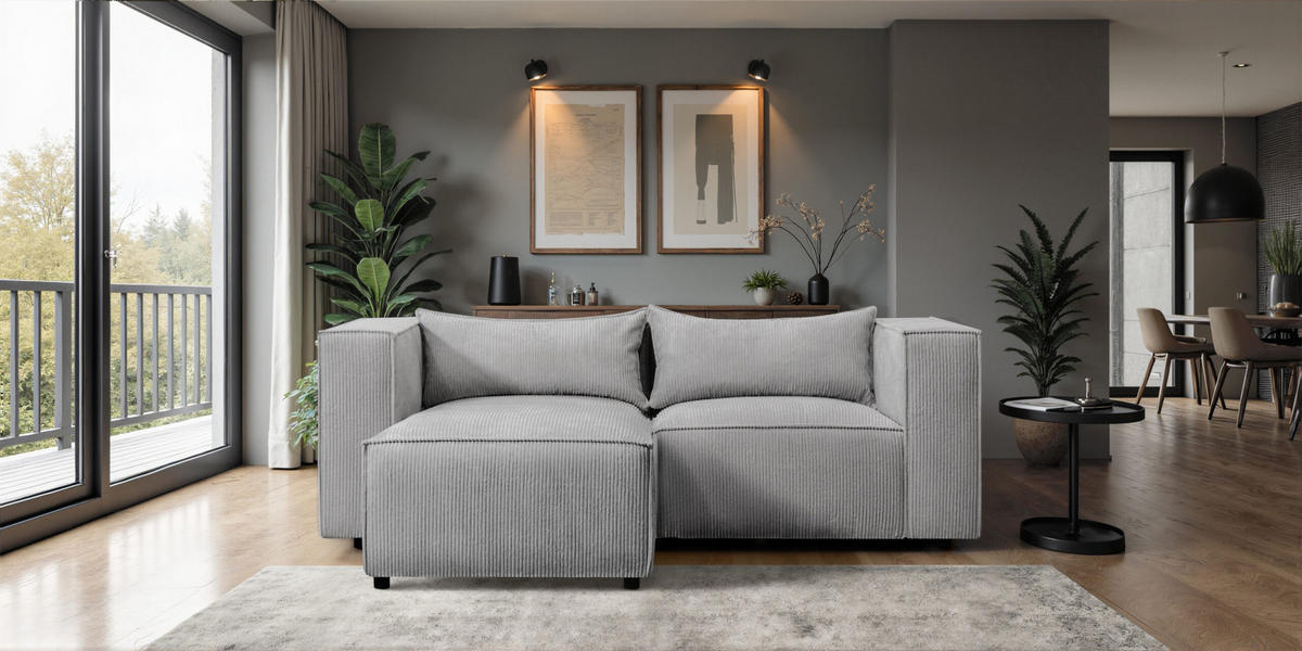 ECKSOFA L-Form Modulo, stoff Lincoln, Grau, Links - Grau, Holz (210/185cm) - Kaiser Möbel