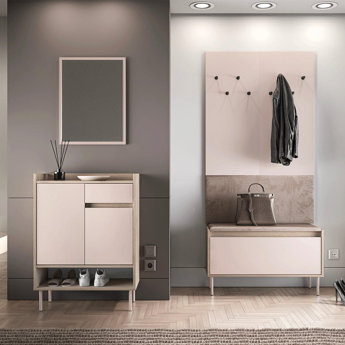 SCHUHMÖBEL Alos Kaschmir und Holz - Beige, Holzwerkstoff (70/95/34cm) - Petits-meubles