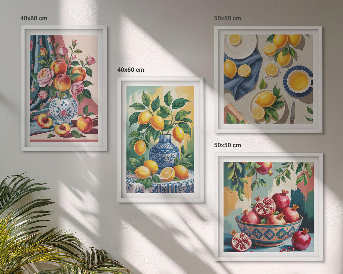 BILDER SET 4er Set - 50x50 cm & 40x60 cm Weißer Rahmen - Blumen und Früchte in Vasen - Weiß, Kunststoff (50/50cm) - TULUP