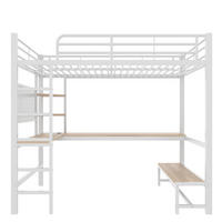 HOCHBETT 90/200 cm Weiß mit Schreibtisch, mehrstöckiges Regal und LED-Lichtleiste - Weiß, Metall (90/200cm) - Oxeza