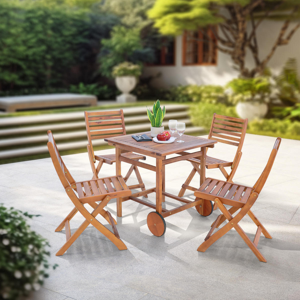 GARTENMÖBEL-SET 5 TLG. Ancarano - Akaziefarben, Holz - [en.casa]