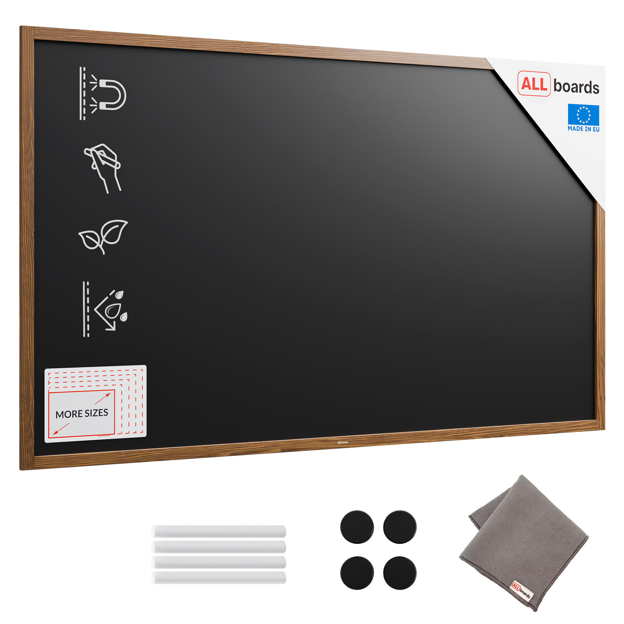 SCHWARZE magnetische Kreidetafel mit Holzrahmen 200x120cm - Braun, Holz (200/120/2cm) - ALLboards
