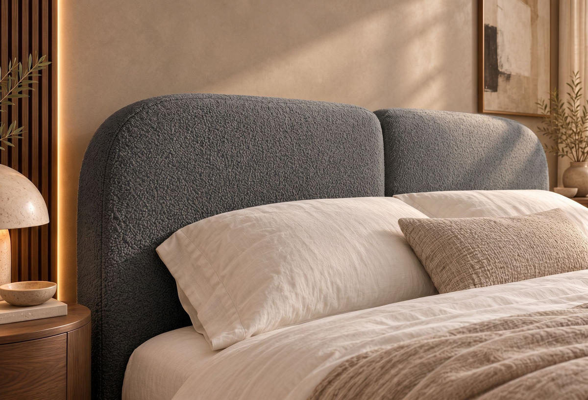 POLSTERBETT Sogno Grau 160x200 cm, mit Bettkasten und weichem Kopfteil, Bouclé - Grau, Holzwerkstoff/Textil (160/200cm) - Bettso