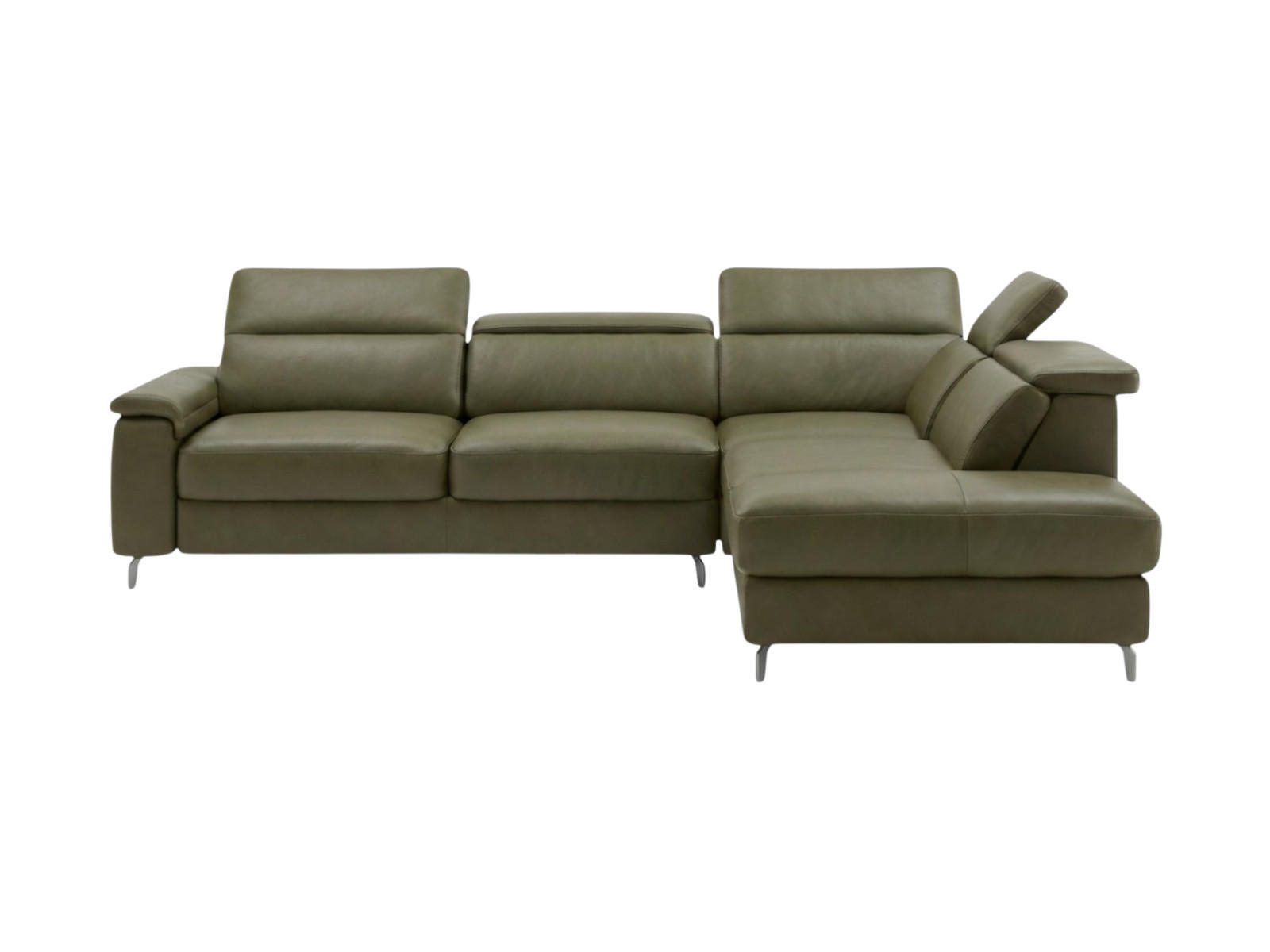 ECKSOFA Ambassador Echtleder Olivgrün - Olivgrün, Leder/Metall (272/224cm)