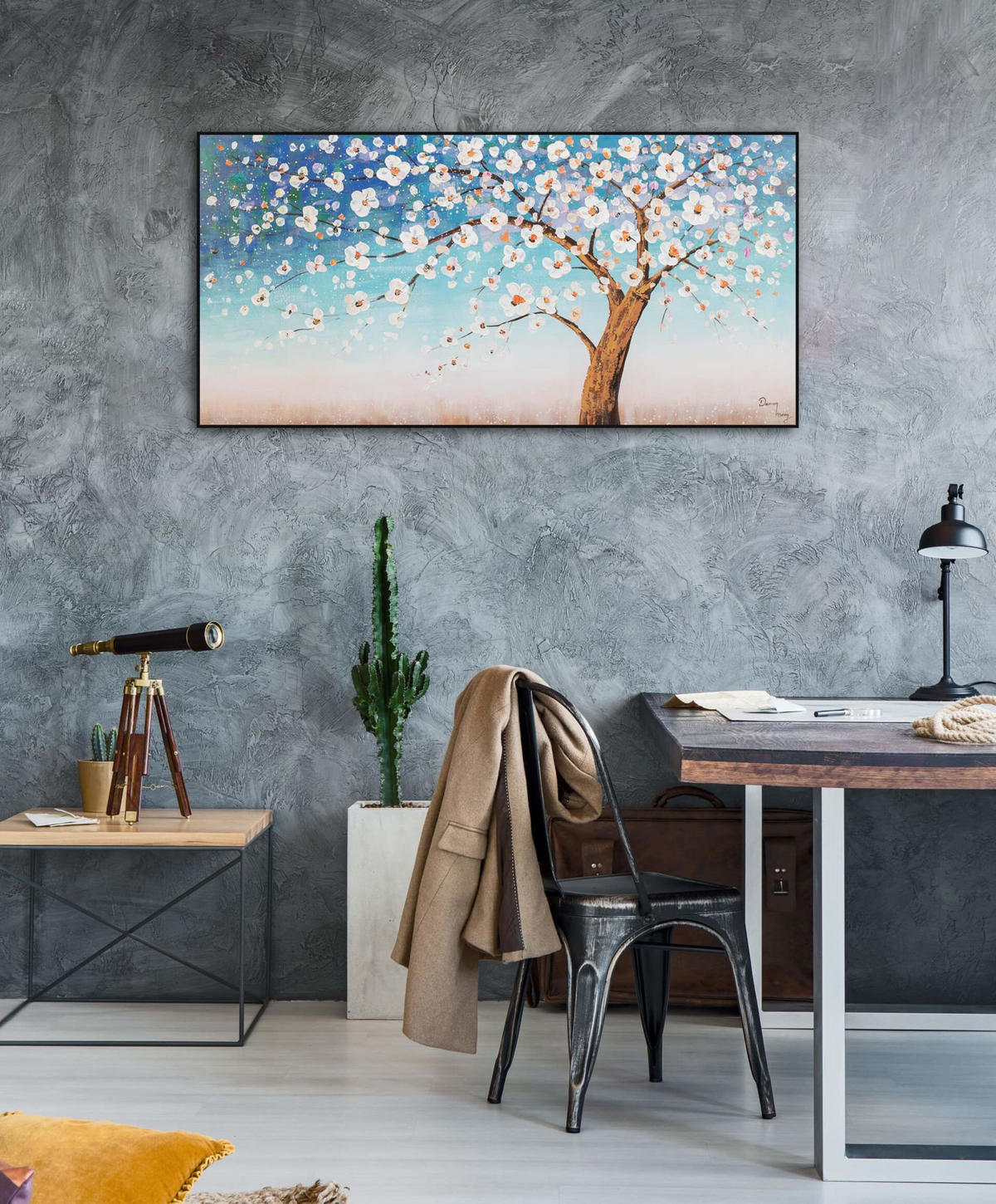 ACRYLBILD HANDGEMALT 120/60 cm - Blau/Weiß, Holz/Textil (1.76/60cm) - KUNSTLOFT