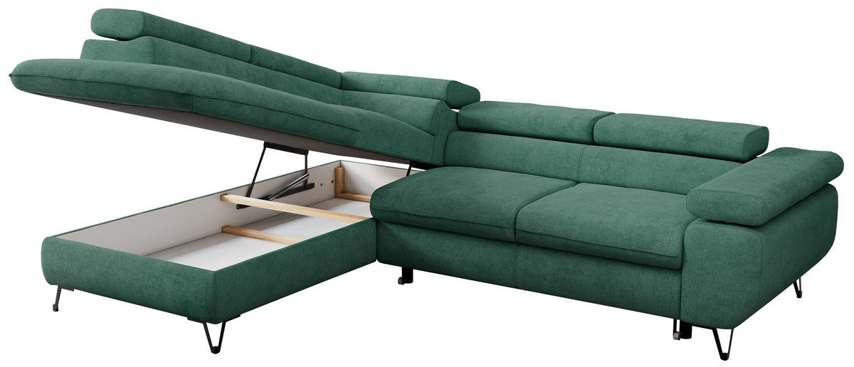 ECKSOFA PETER L Grün Struktur - Links Seite - Schwarz/Grün, Textil/Metall (208/273cm) - MKS