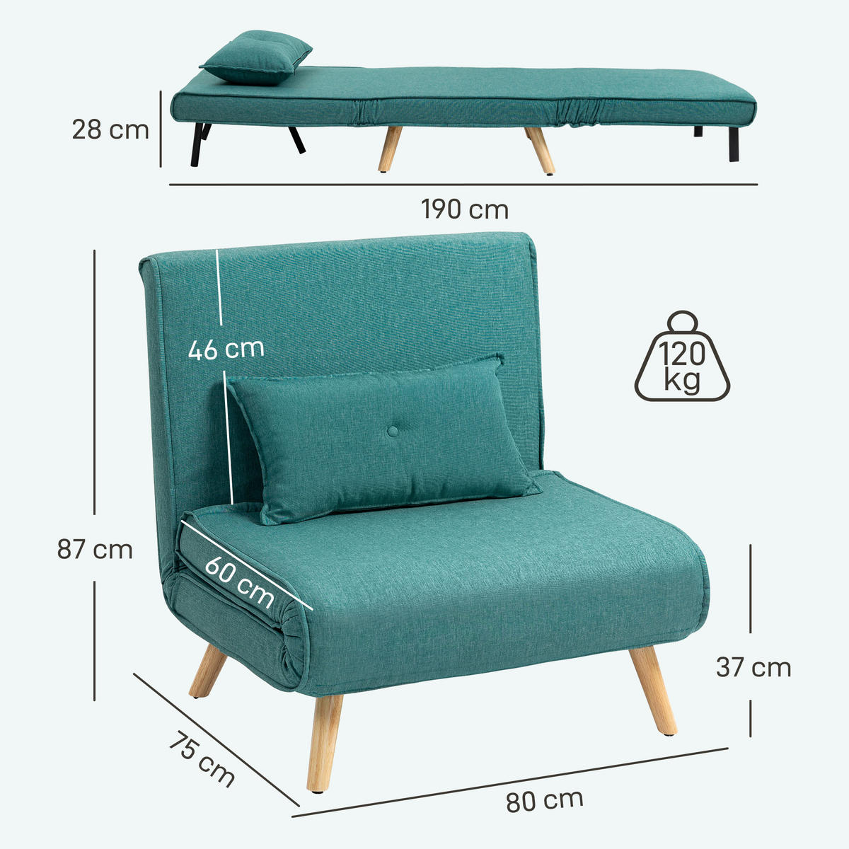 SCHLAFSESSEL DE-14602 5-fach verstellbar, inkl. Kissen Grün - Grün, Textil (75/87/80cm) - ComfortXL