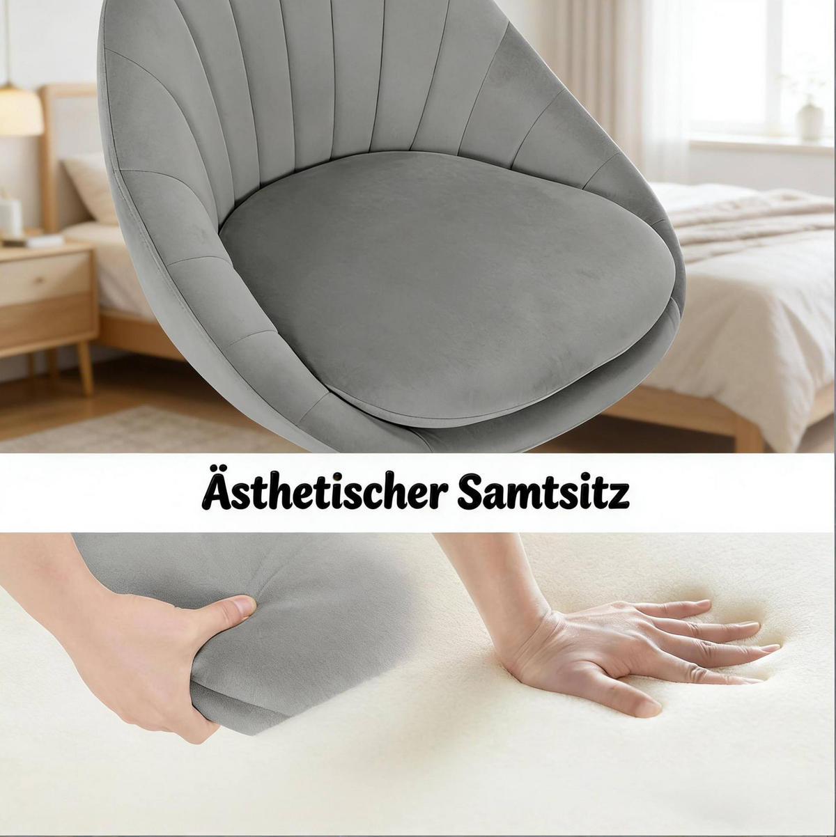 BÜROSTUHL höhenverstellbar drehbar Samt Light Grey - Hellgrau, Metall (52/82/47.5cm) - Meubliv