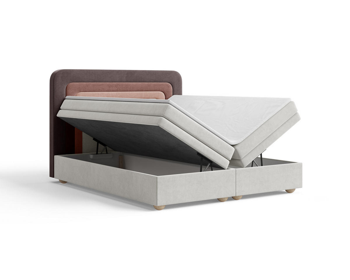 BOXBETT - Bett 10 NEST - Riviera - 140x200 cm - Modernes Polsterbett mit Bettkasten - Naturfarben, Holz (140/200cm) - ROYAL24_MARKT