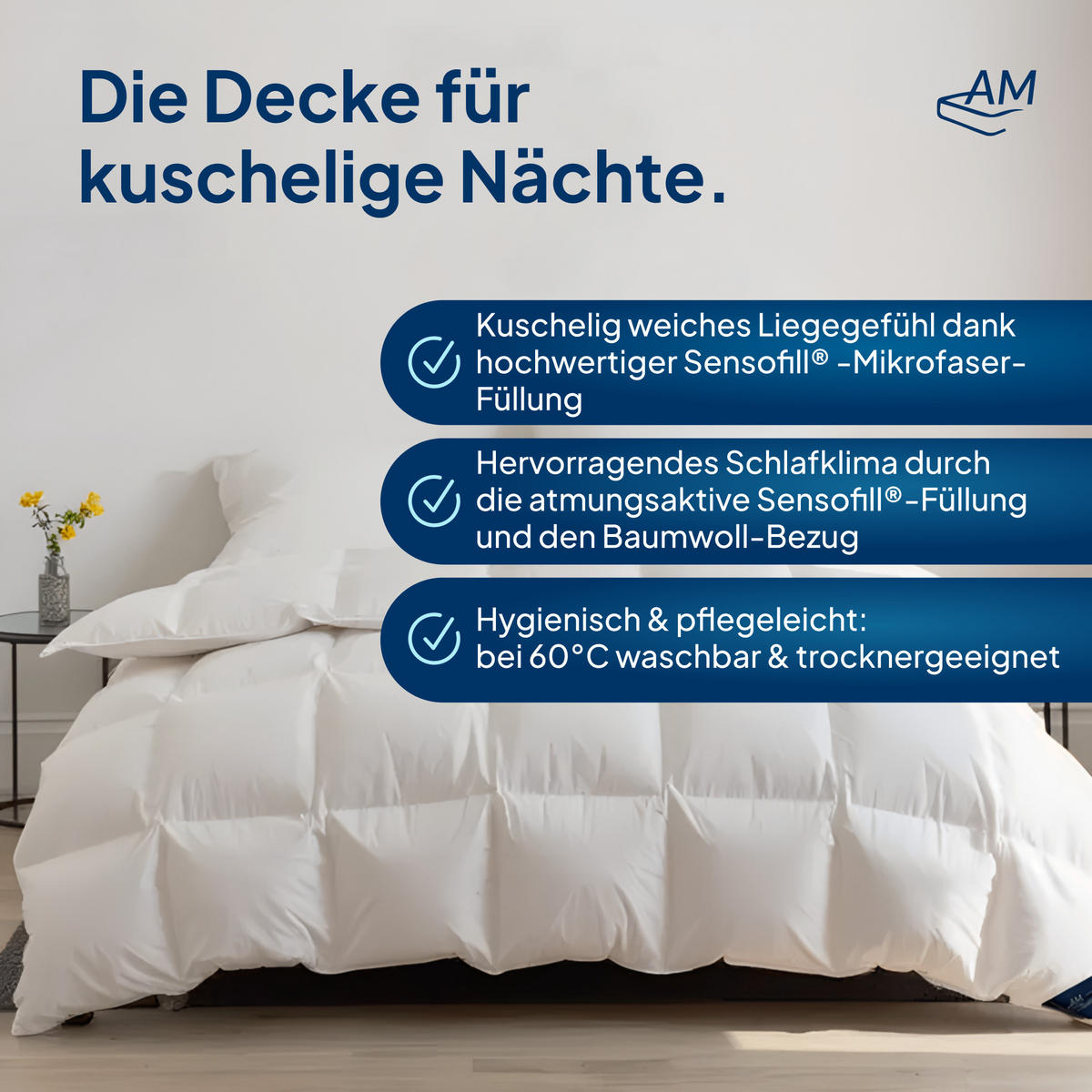 BETTDECKE Mikrofaser Sommer mit Sensofill Füllung Made in Germany 200x200cm - Weiß, Textil (200/200cm) - AM Qualitätsmatratzen