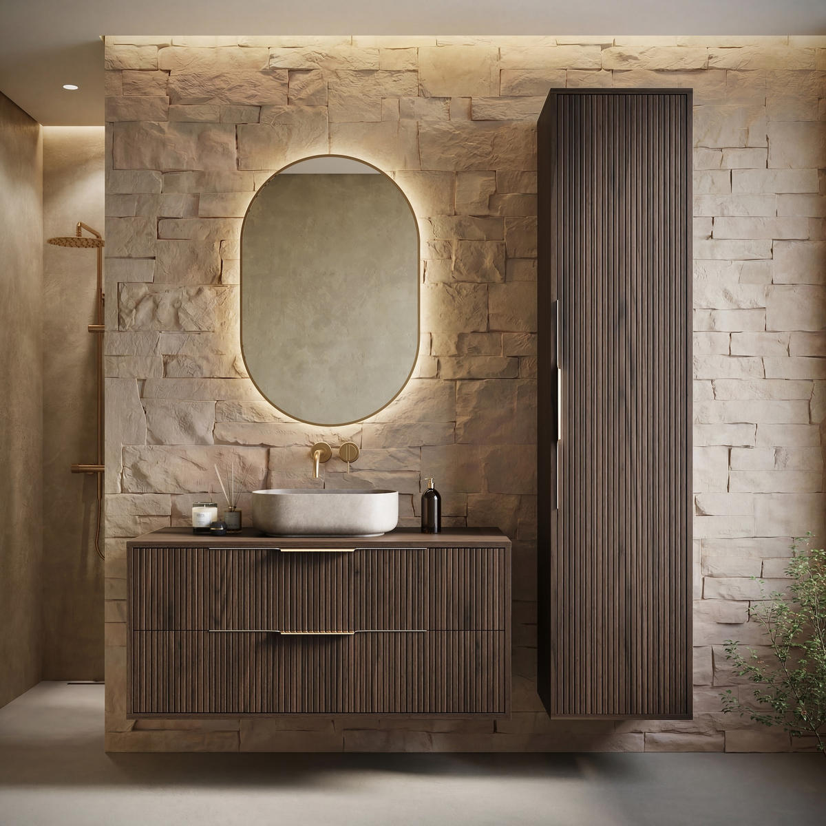 BADMÖBEL-SET Rimini 2 Teile Walnuss Braun - 100 x 46 x 46 cm - Eichefarben, Holz (100/46/46cm) - Badplaats
