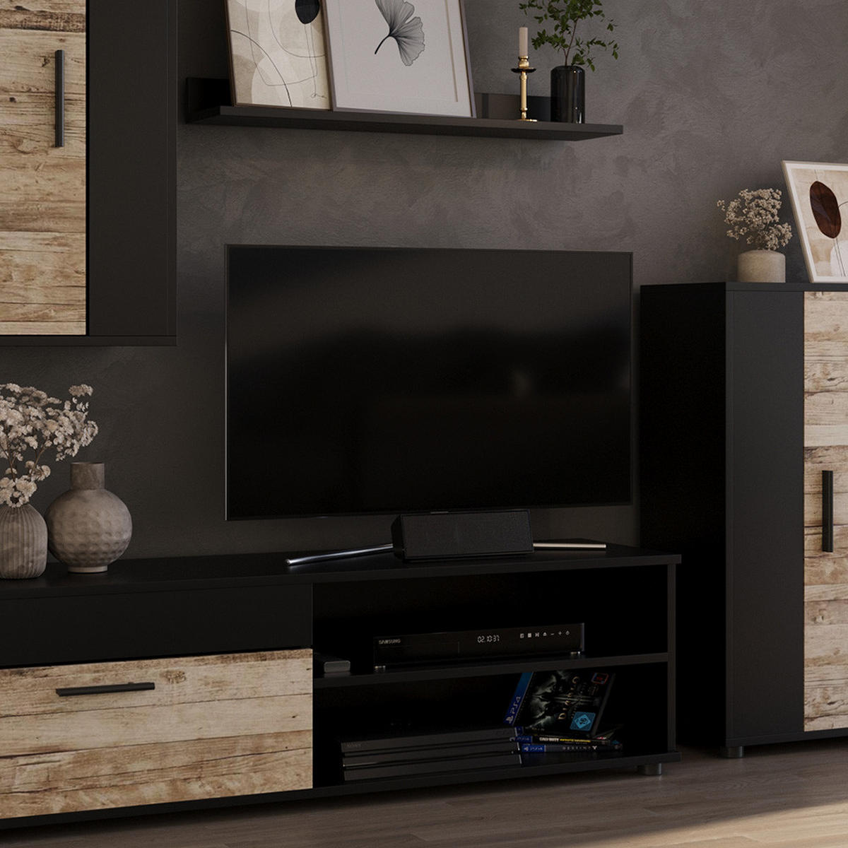 WOHNWAND Berno Anthrazit/Beige 4-teiliges Set - Anthrazit/Beige, Holzwerkstoff (139.8/38.9/35.4cm) - Vicco