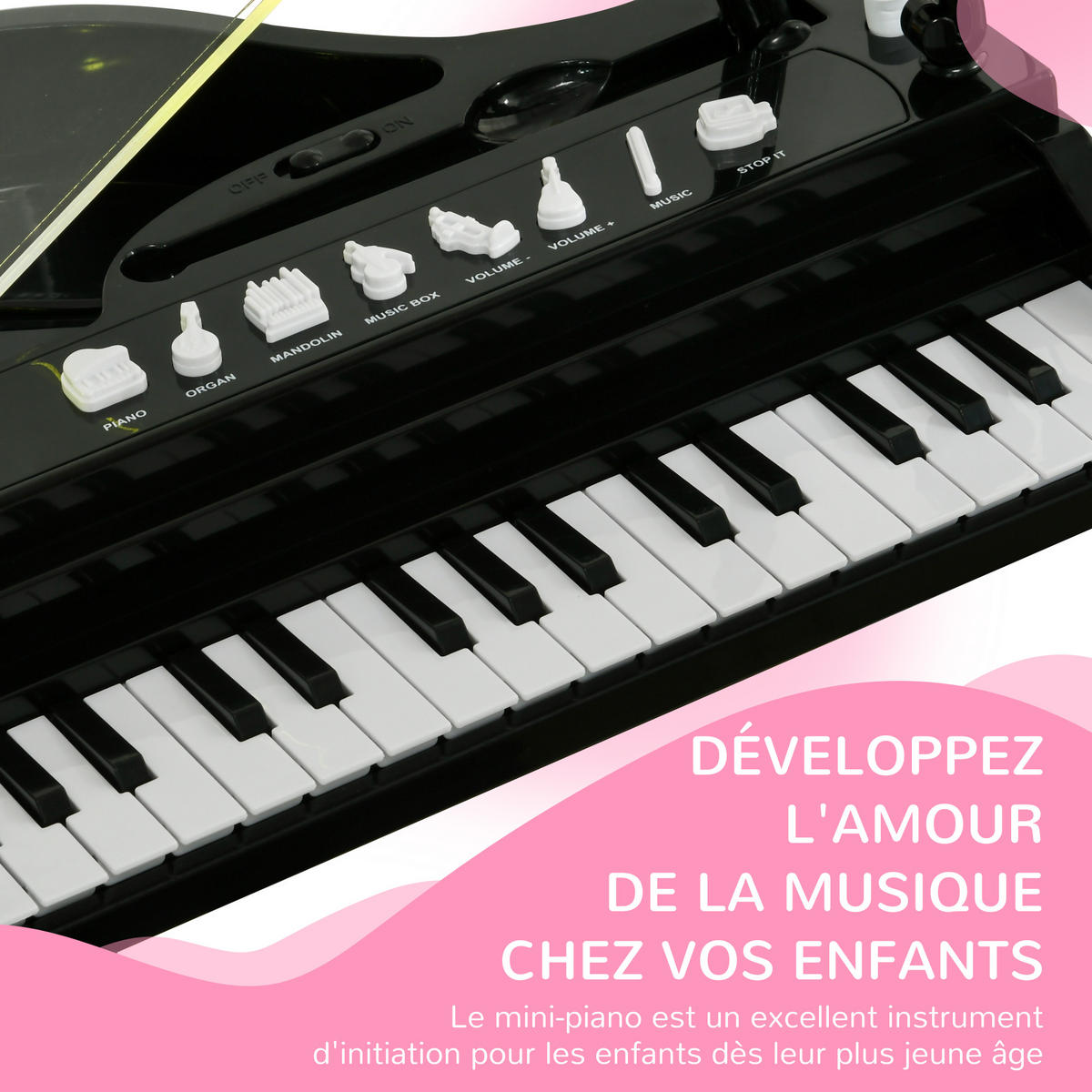 KINDERPIANO DE-18644 Schwarz - Schwarz, Kunststoff (30.5/60.4/37cm) - ComfortXL