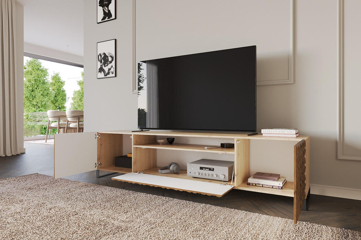 LOWBOARD VIRA-S 200x53x41 cm - Artisan / Katania - Eiche Wotan/Schwarz, Holzwerkstoff (200/53/41cm) - ALTDECOR