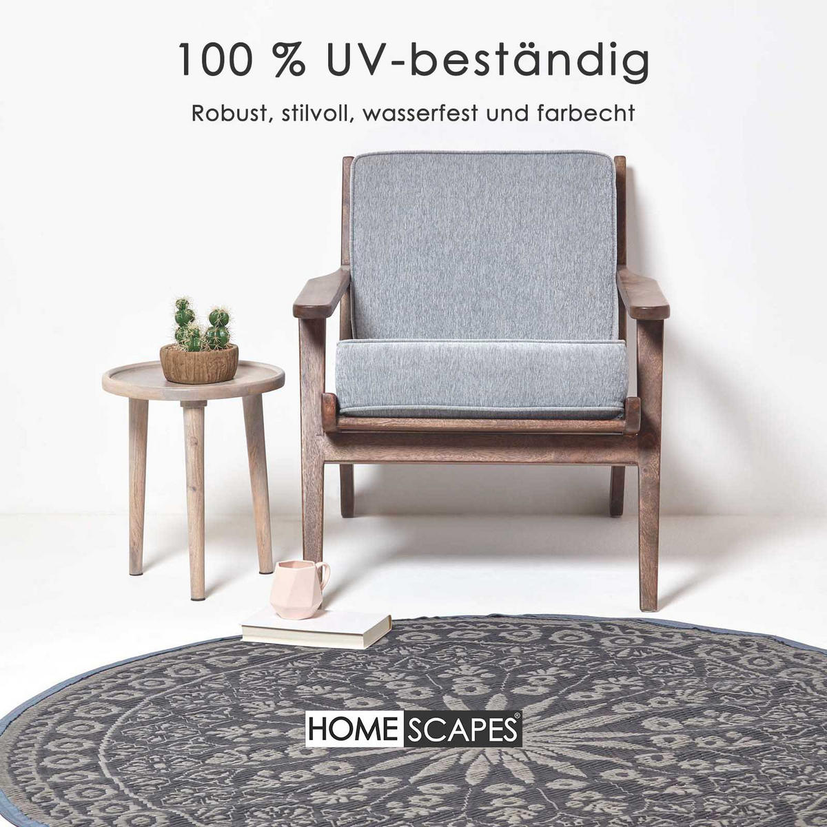 OUTDOORTEPPICH mit Mandala-Muster rund 170 cm - Dunkelgrau, Kunststoff (170/170cm) - Homescapes