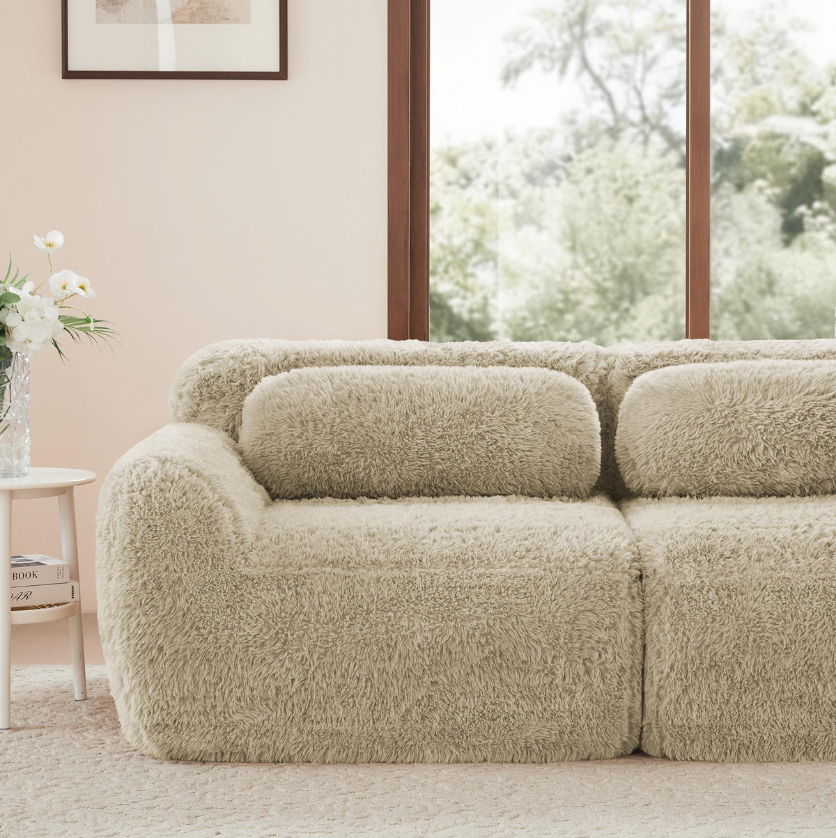 SOFA modular rahmenlos Plüsch Light Khaki - Braun, Kunststoff (179/73/291.1cm) - Meubliv