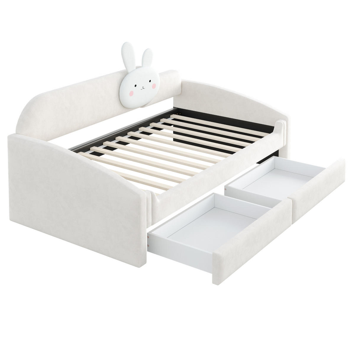 KINDERBETT mit 2 Schubladen und LED 90x200 cm Samt Beige - Beige, Holzwerkstoff (90/200cm) - Beauniv
