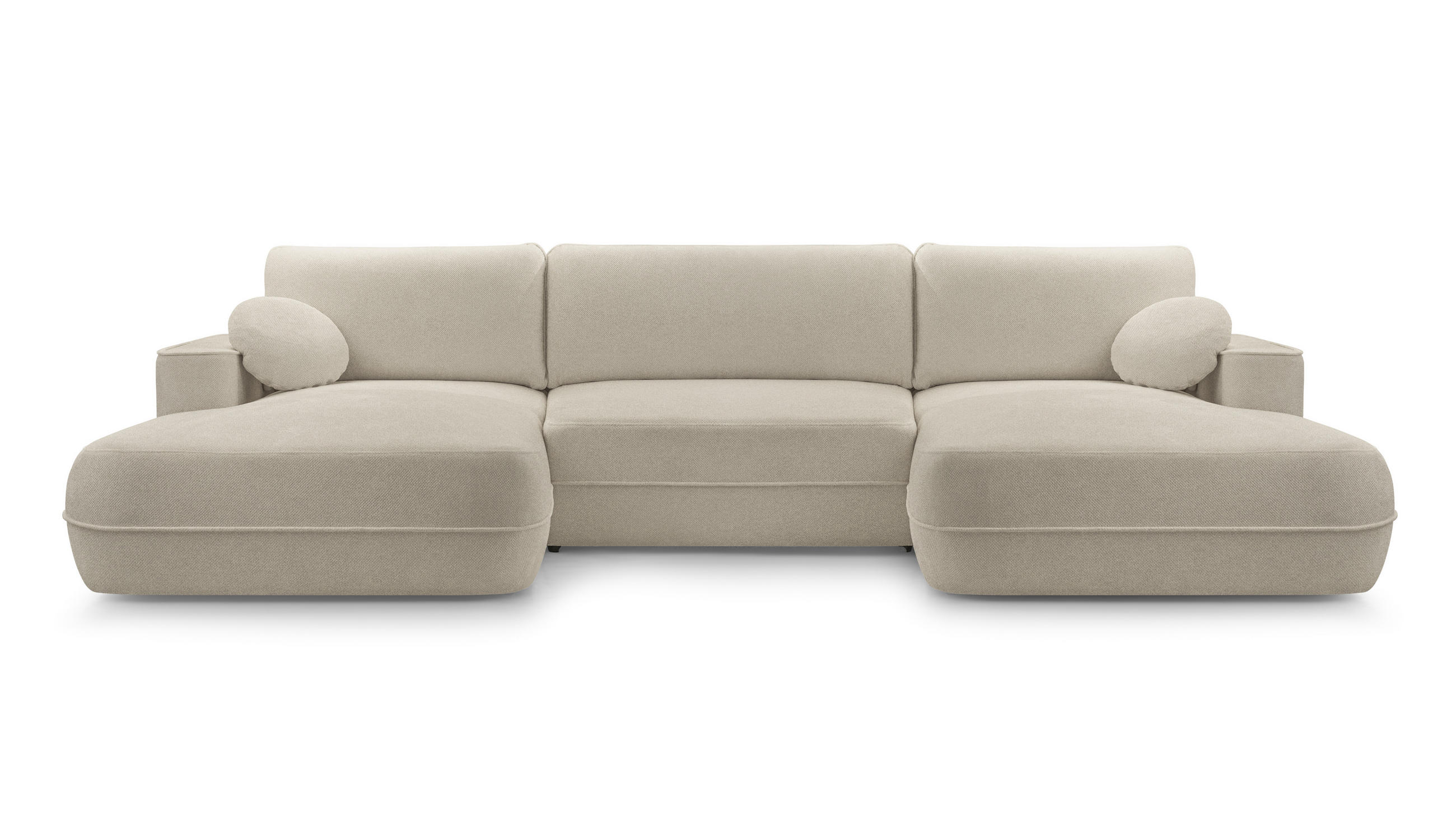WOHNLANDSCHAFT Peoni Beige 364/168/87 cm mit Schlaffunktion - Beige/Schwarz, Kunststoff/Textil (364/87/168cm) - AX Living