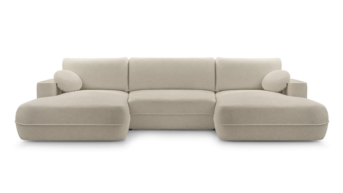 WOHNLANDSCHAFT Peoni Beige 364/168/87 cm mit Schlaffunktion - Beige/Schwarz, Kunststoff/Textil (364/87/168cm) - AX Living