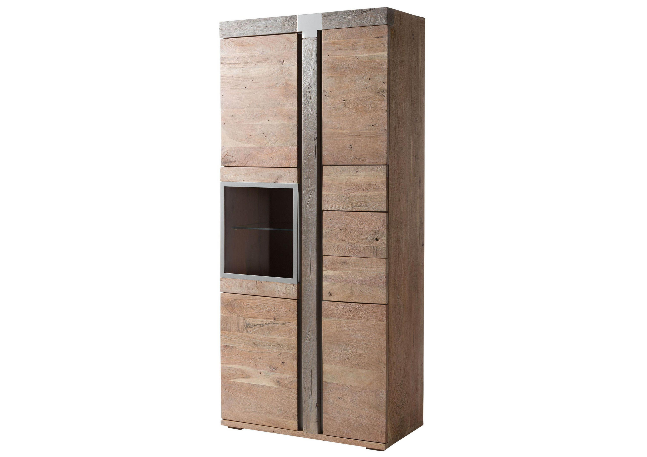 VITRINE Akazie 90x45x204 beige lackiert Amsterdam #108 - Beige, Holz (90/204/45cm) - Massivmoebel24