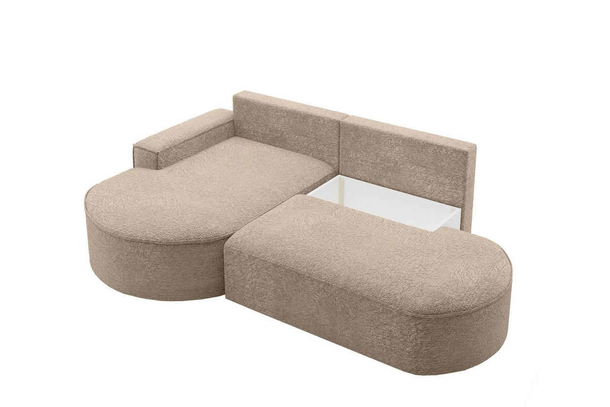 ECKSOFA mit Schlaffunktion und Bettkasten Modena Runden stoff Arena Dunkelbeige Links - Cappuccino, Holz (179/278cm) - Kaiser Möbel