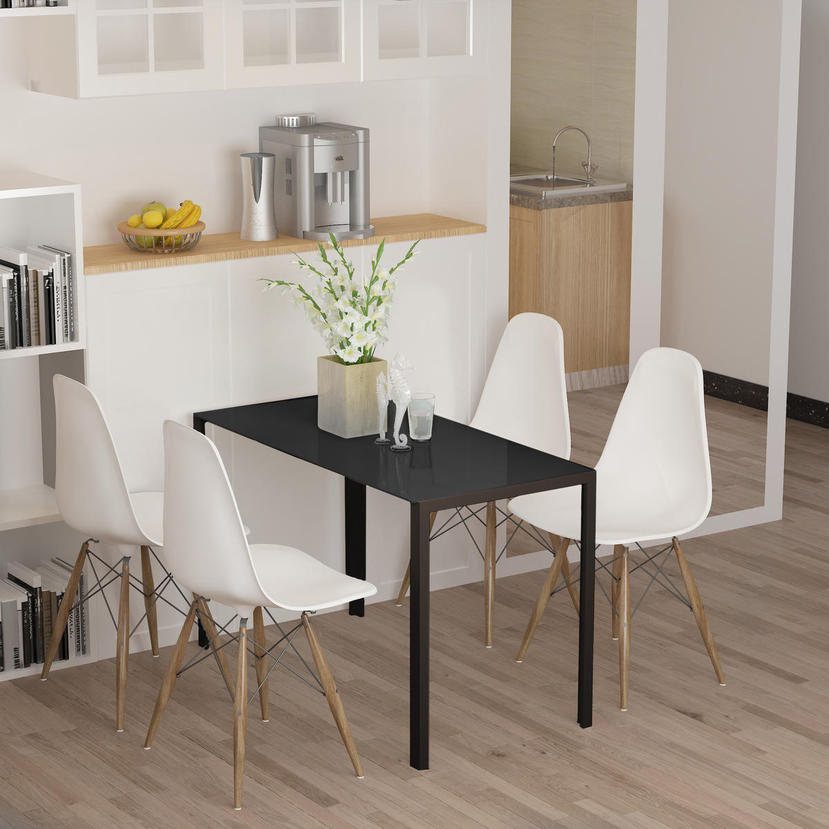ESSTISCH Küchentisch für 4 Personen, Esszimmertisch für Küche Metall, Schwarz - Schwarz, Metall (120/60/75cm) - HOMCOM