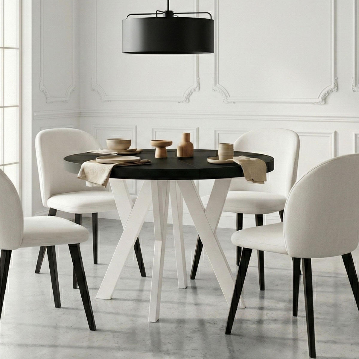 ESSTISCH Runder Ausziehbarer PERO 100/200, Schwarz/Weiß - Schwarz/Weiß, Holz (200/100/77cm) - Dekori_Interiors