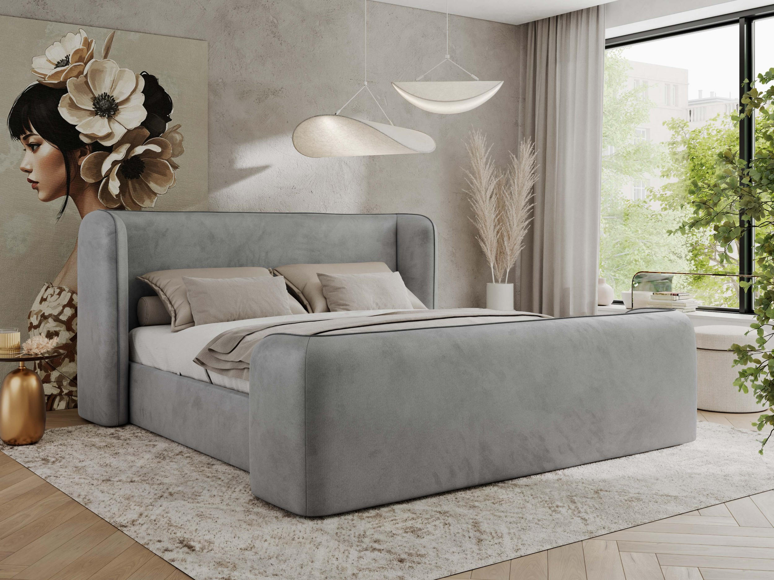 POLSTERBETT EMORA CLASSIC DUO 160/200 - Hellgrau Velvet - ohne Matratze - Hellgrau, Textil (160/200cm) - MKS