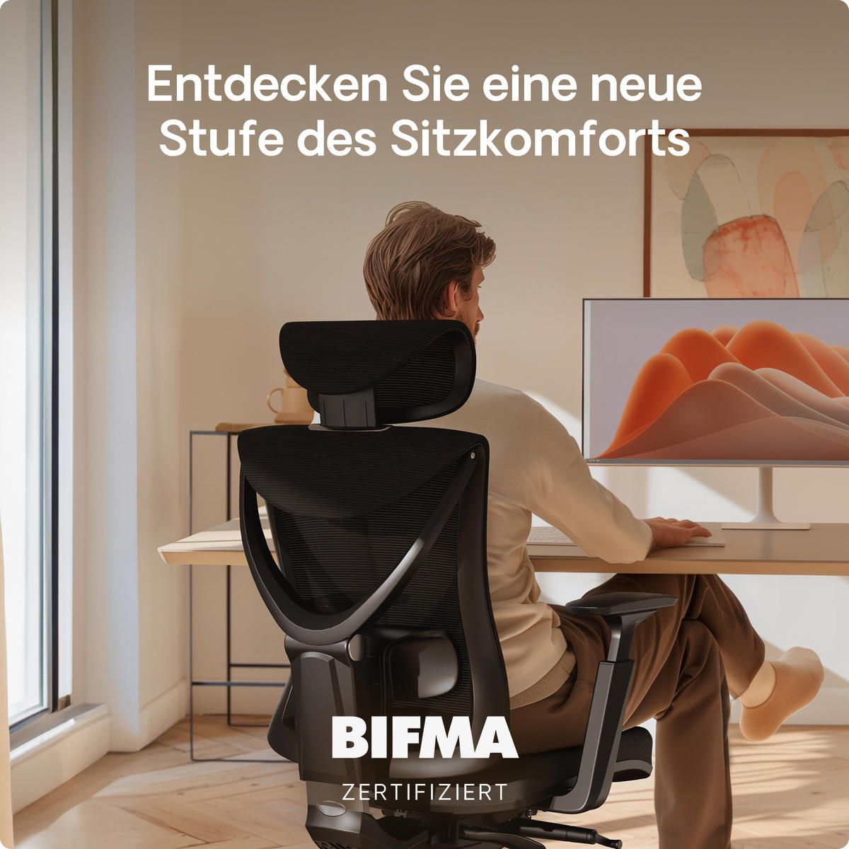 BÜROSTUHL Verstellbarer Ergonomischer SitPro Schwarz 3-Dimensional Armlehne, Integrierte 5-Wege-Lendenwirbelstütze - Schwarz, Kunststoff (72/113/67cm) - Desktronic