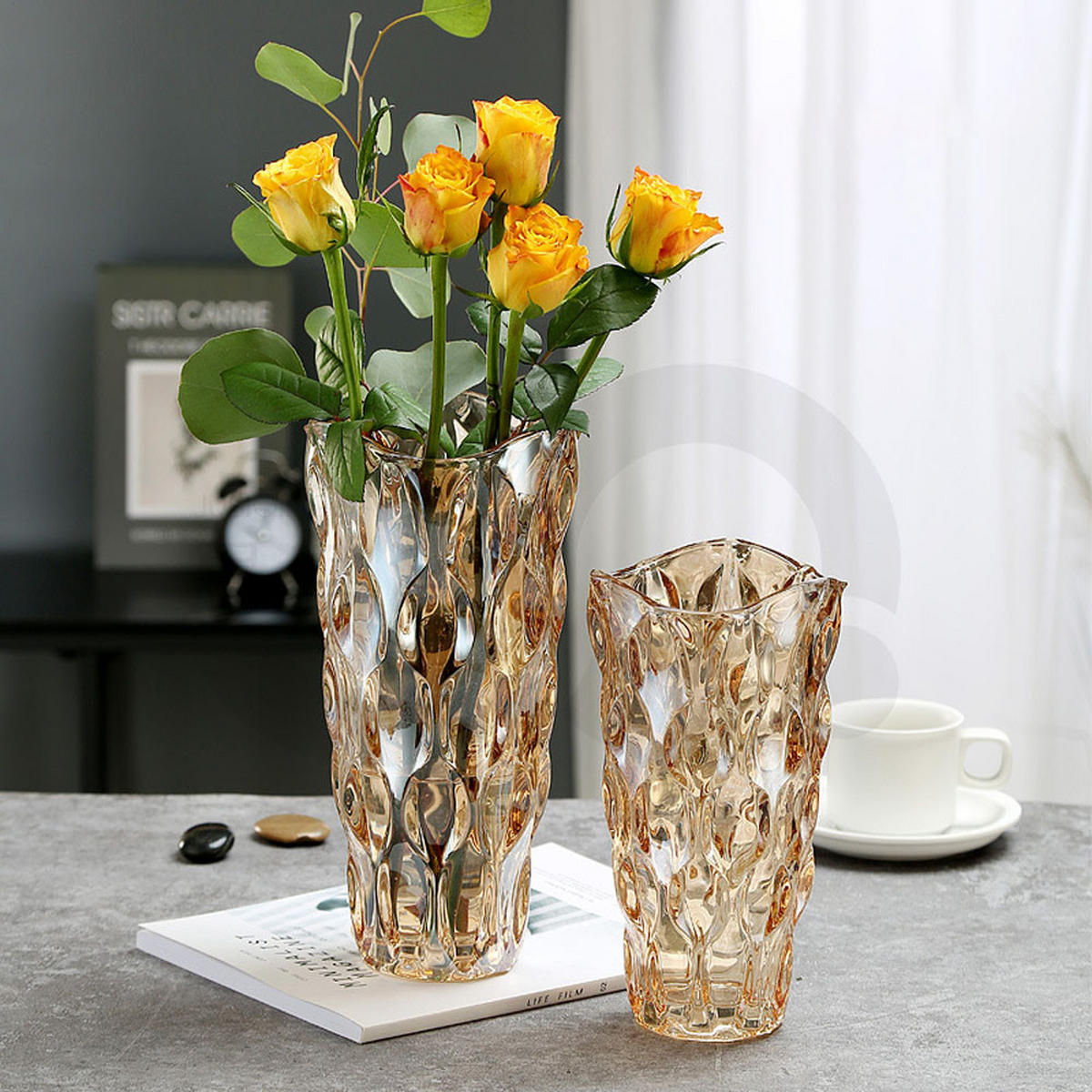 VASE 13 x 13 x 24 cm Transparentes Glas - Braun, Glas (13cm) - LIBRATON