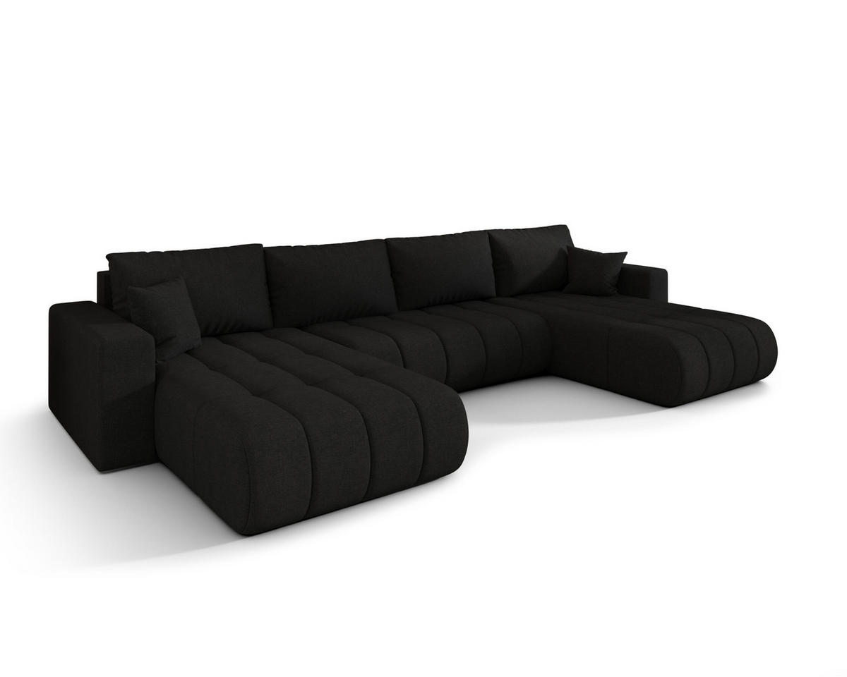 ECKSOFA mit schlaffunktion und bettkasten MILO U PREMIUM, stoff WIND, Schwarz - Schwarz, Holz (384/190cm) - Kaiser Möbel