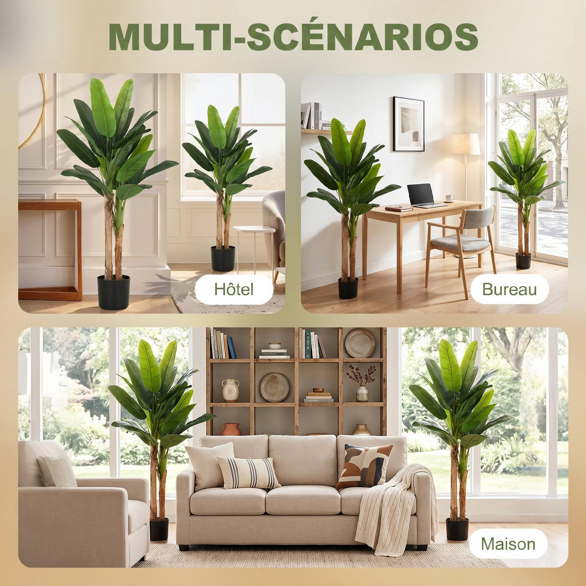 PFLANZENSET Grün Bananenbaum realistisch mit Topf 150 cm (2er-Set) - Grün, Kunststoff (150cm) - PANGIVO
