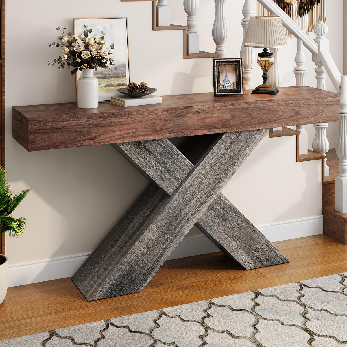 KONSOLENTISCH X Beine Holzoptik schmal - Nussbaumfarben, Holzwerkstoff (30/140/80cm) - Fortuna Lai