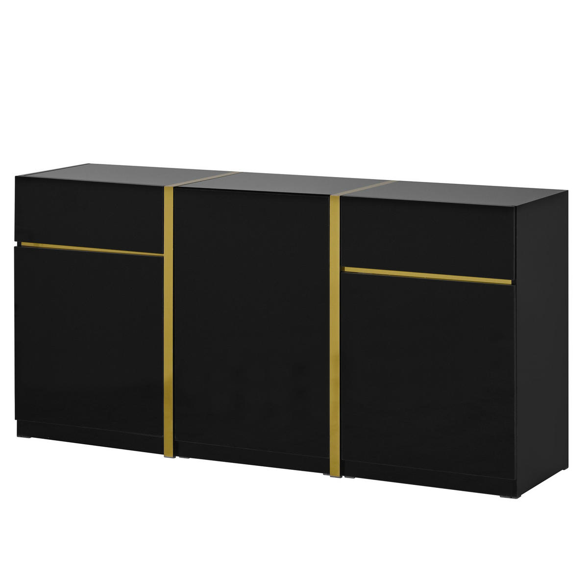 SIDEBOARD 160/40/78 cm schwarz aus MDF mit 3 Türen und 2 Schubladen - Schwarz, Holzwerkstoff (160/78/40cm) - OKWISH