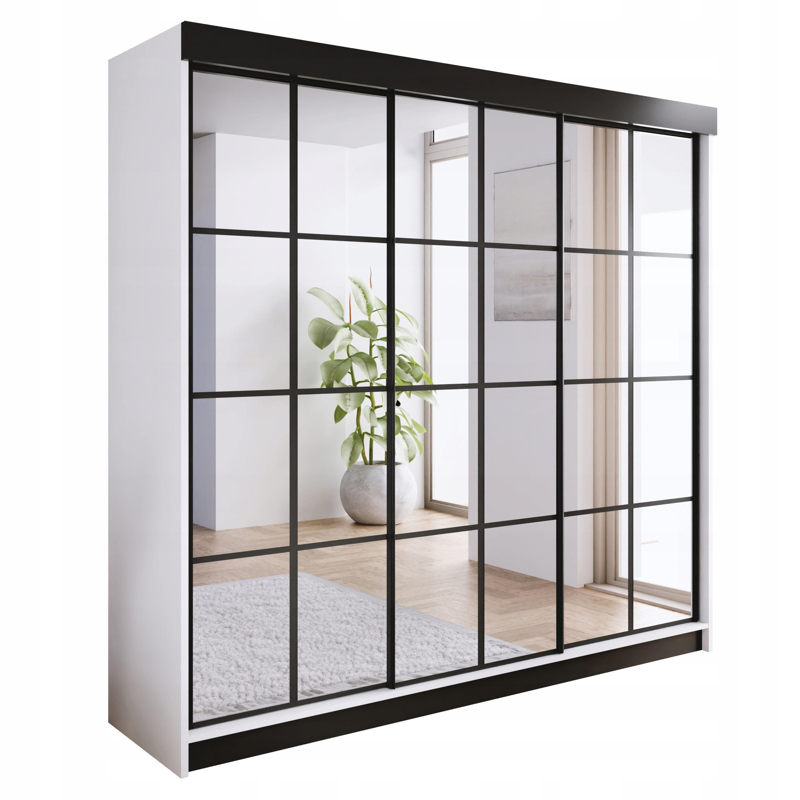 Kier Furniture POSUVNÁ ŠATNÍ SKŘÍŇ ARI 3 se zrcadlem 250 - Bílá