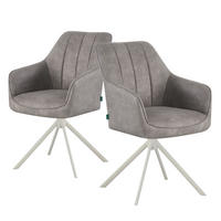 ESSZIMMERSTUHL THOMAS-VIVI 2er-Set 360°drehbar - Weiß/Grau, Textil/Metall (57/88/63cm) - DUBI Möbel