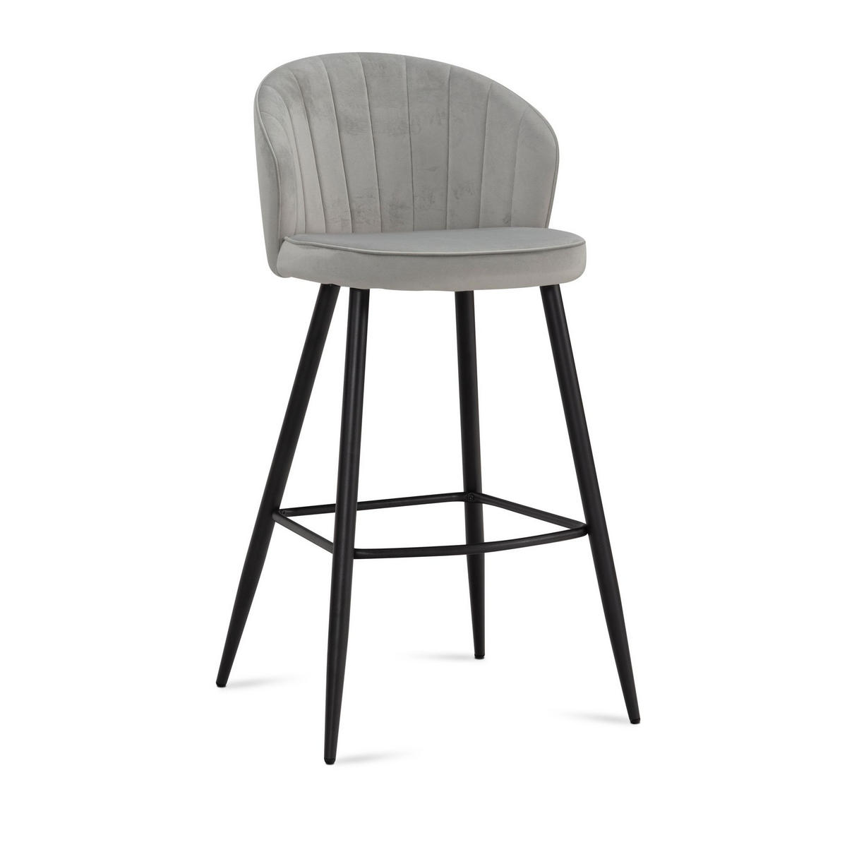 BARHOCKER Samt Lehne Skandi-Stil Stoff Metall Gepolstert, Grau 53x56x103 cm - Schwarz/Grau, Textil/Metall (53/103/56cm) - KADIMA DESIGN