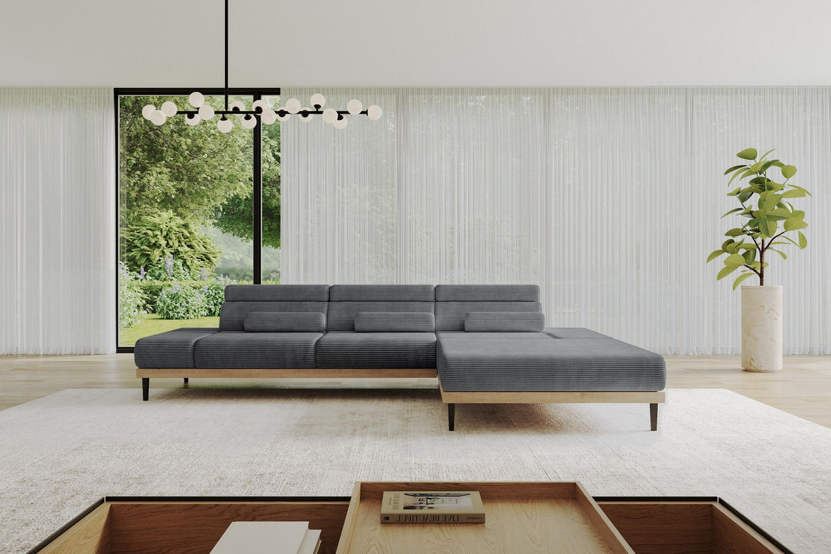 ELEKTRISCHES ECKSOFA Rechts MONA 316x205x85 Dunkelgrau Cord - Dunkelgrau, Holzwerkstoff/Textil (316/205cm) - ALTDECOR