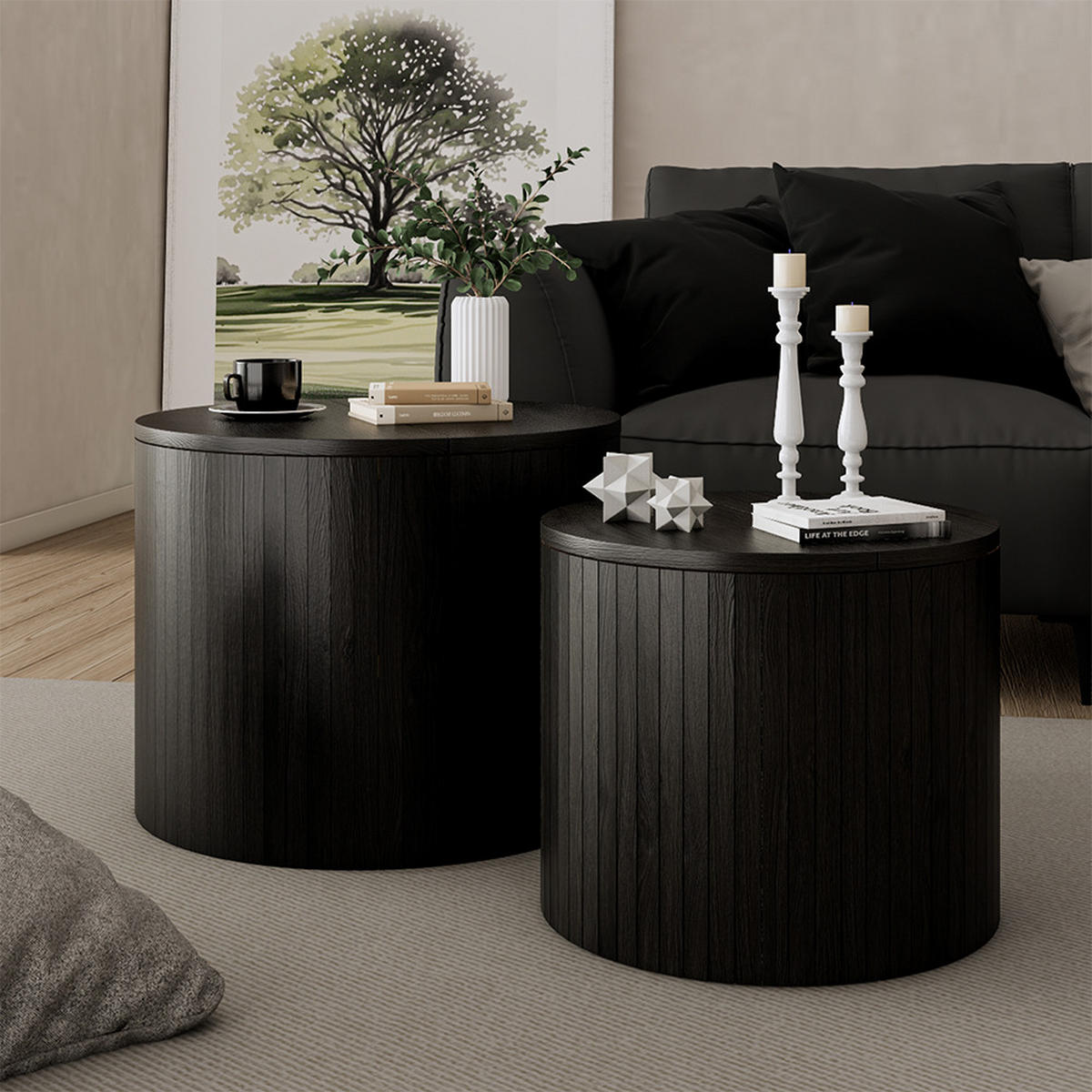 COUCHTISCH-SET Tavilo Eiche/Schwarz 48 x 48 cm 2 Teile - Schwarz/Braun, Holzwerkstoff (48/48/38cm) - Vicco
