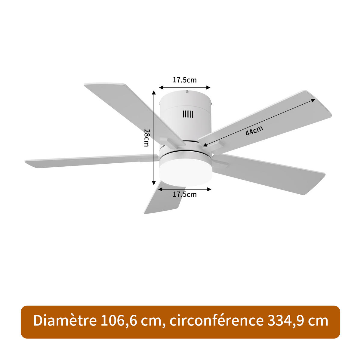 DECKENVENTILATOR 106,6cm Direktmontage Weiß 5 Flügel DC Motor - Weiß, Kunststoff (107/107/28cm) - CASIVA