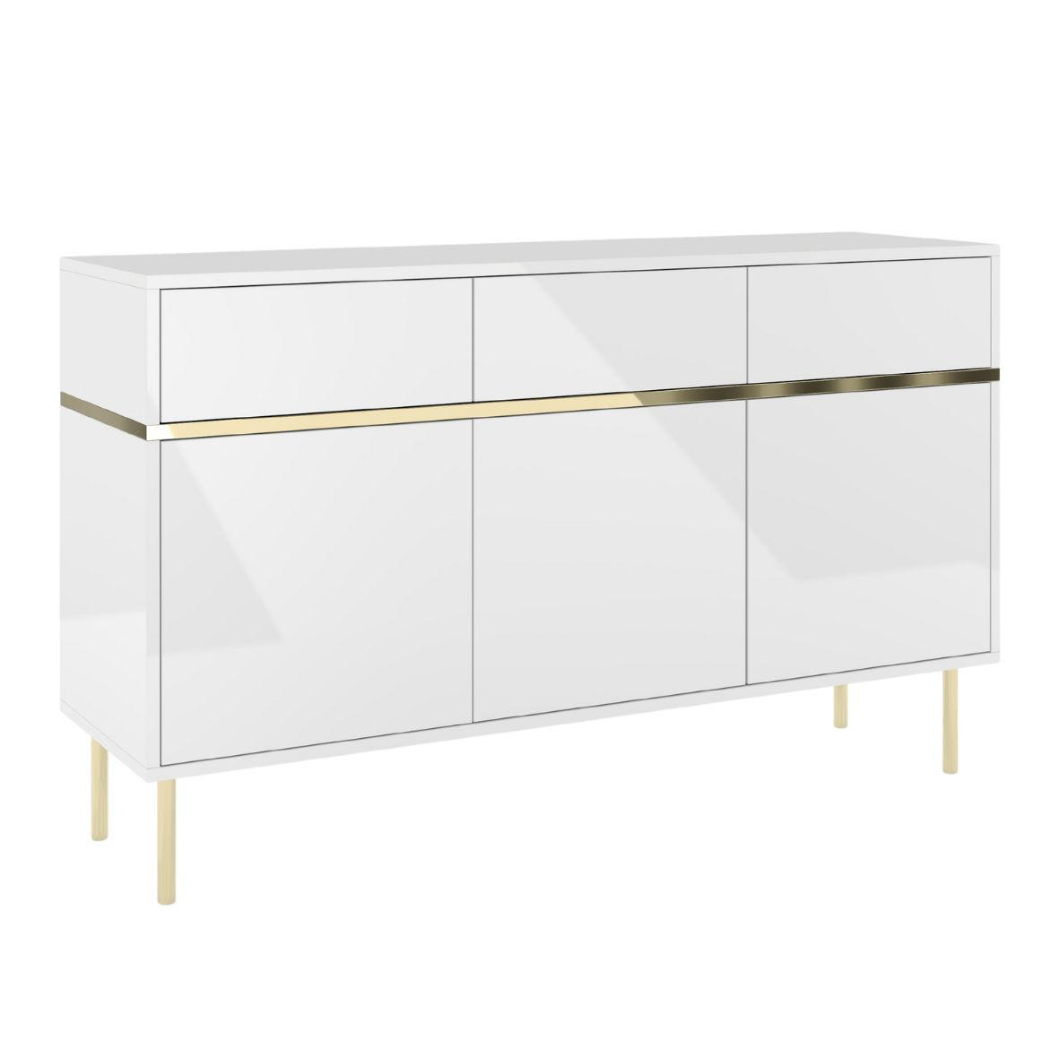 SIDEBOARD Marika, Weiß, Gold, Hochglanz - Goldfarben/Weiß, Holzwerkstoff/Metall (137.5/85/39.5cm) - Dancan
