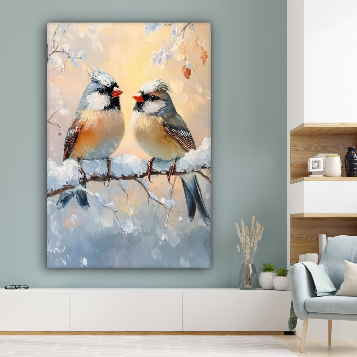 SLIKA NA PLATNU Ptice 90x140 cm - pastelno modra, tekstil (90/140cm) - MuchoWow