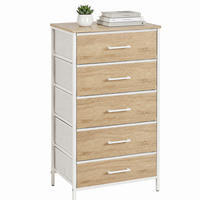 KOMODA Drevodekor-Biela 5 zásuviek - svetlohnedá, kov/kompozitné drevo (45/94/30cm) - Relaxdays