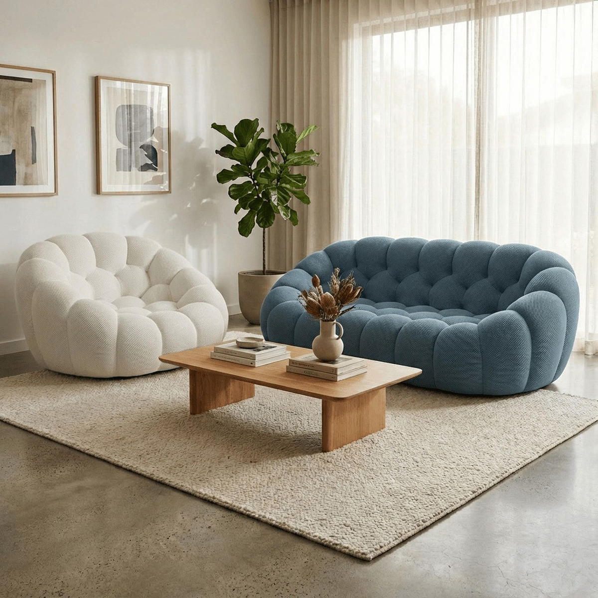 SITZGARNITUR Cocoon Sofa und Sessel Blau und Weiß - Blau/Weiß, Textil (190/75/113cm) - COCO Living