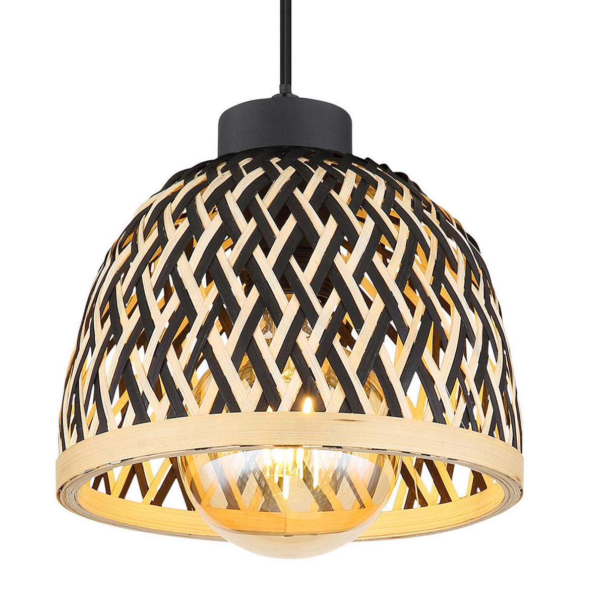 HÄNGELEUCHTE Metall Bambus Braun COLLY - Schwarz, Holz (119/20/120cm) - Globo Lighting