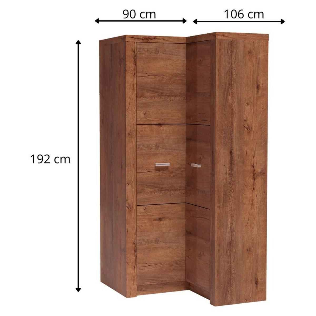 ECKKLEIDERSCHRANK Indianapolis I-14 Standardausführung 90 x 192 x 106 cm Esche hell - Braun, Holzwerkstoff/Metall (90/192/106cm) - Koseto